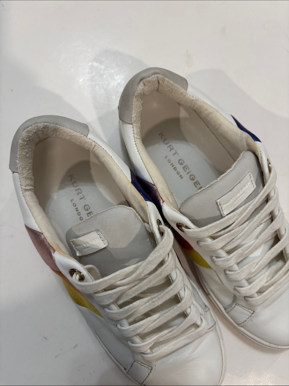 Kurt Geiger Lane Rainbow Leather Sneakers White Metallic Size 6.5/7 - Picture 10 of 14